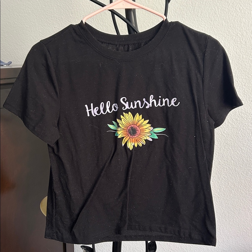 Black 'Hello Sunshine' T-Shirt with Sunflower
